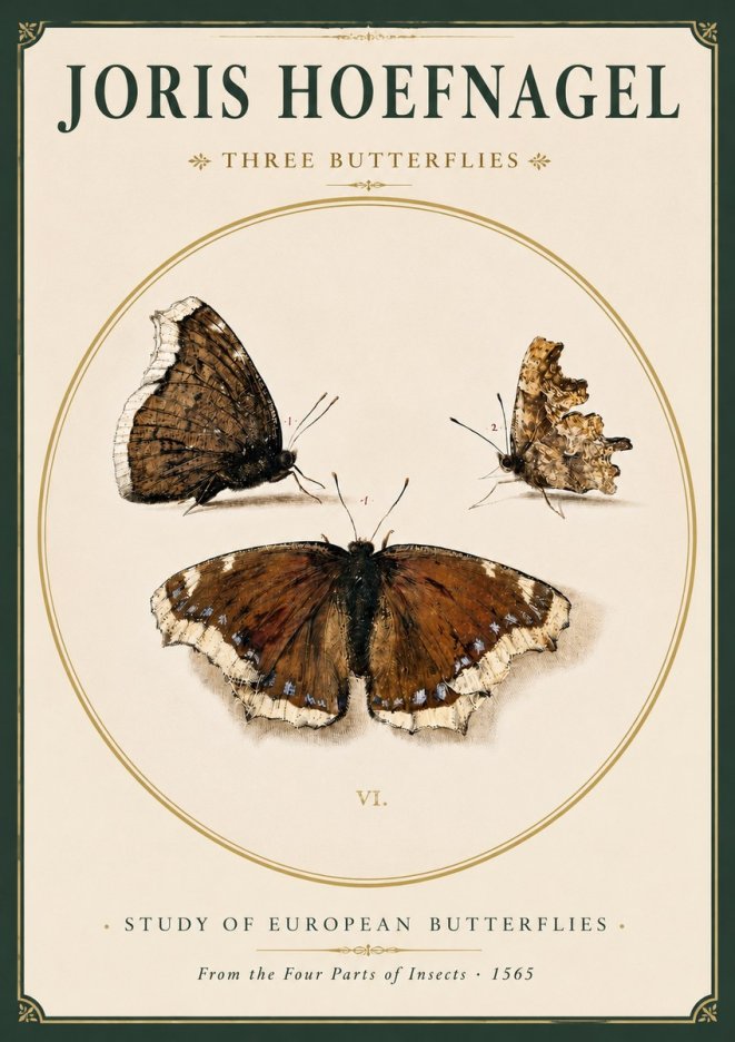 Joris Hoefnagel Three Butterflies I No3 - Plakát