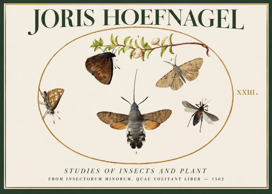 Joris Hoefnagel Five Studies of Insects and Plant No2 - Plakát