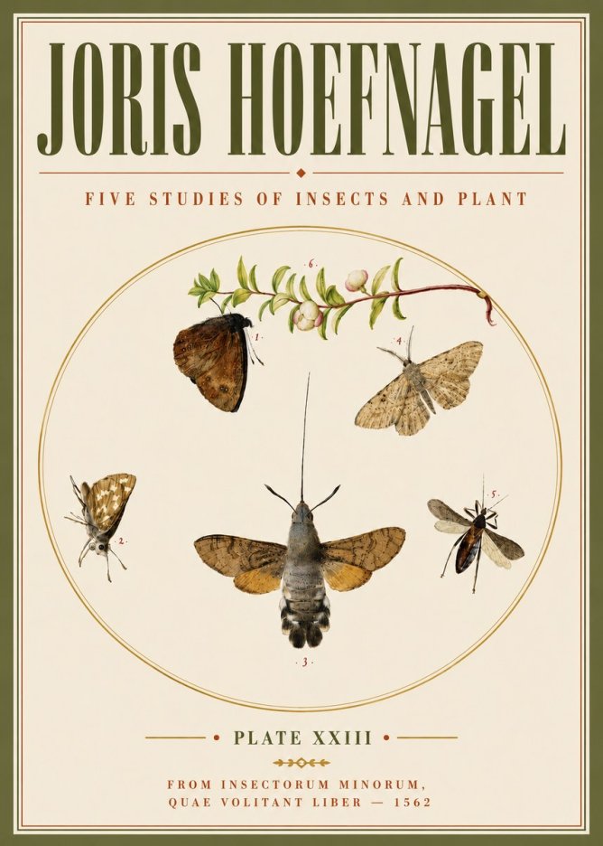 Joris Hoefnagel Five Studies of Insects and Plant No6 - Plakát