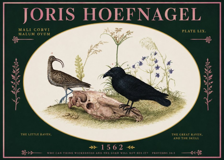 Joris Hoefnagel The Little Raven, the Great Raven, and the Skull No2 - Plakát