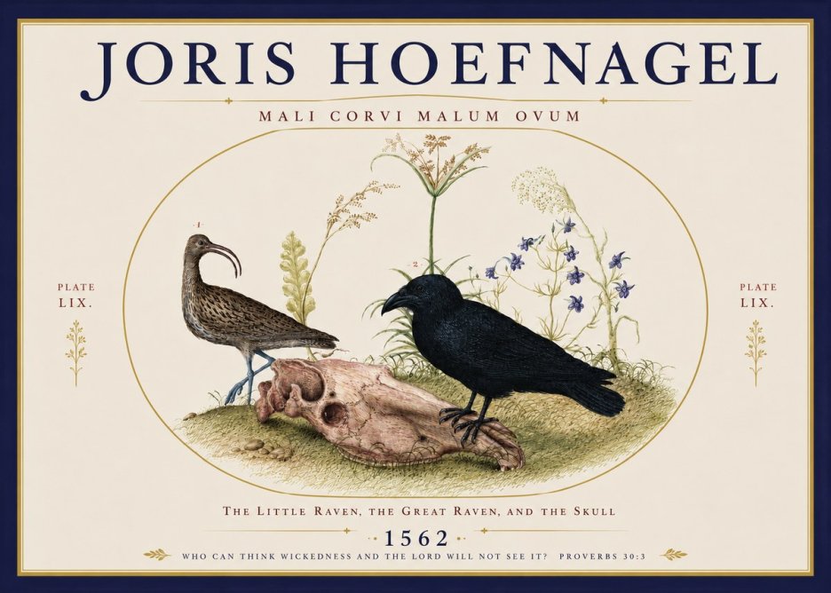 Joris Hoefnagel The Little Raven, the Great Raven, and the Skull No3 - Plakát