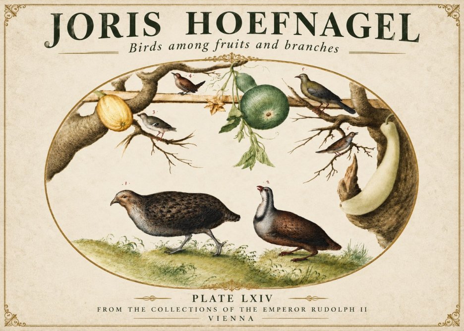 Joris Hoefnagel Birds Among Fruits and Branches No3 - Plakát
