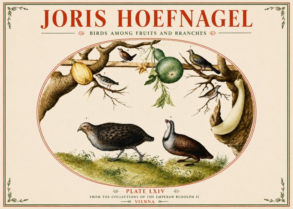 Joris Hoefnagel Birds Among Fruits and Branches No5 - Plakát