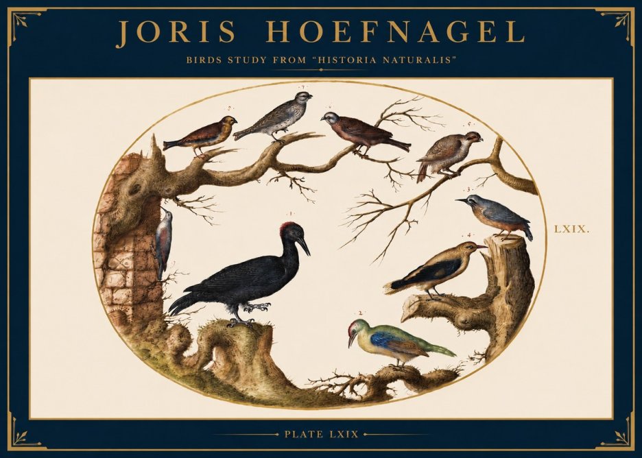 Joris Hoefnagel Birds in an Oval Frame No3 - Plakát