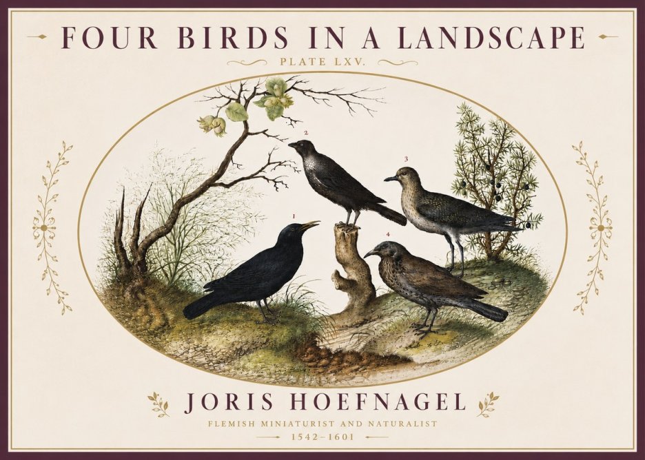 Joris Hoefnagel Four Birds in a Landscape No4 - Plakát