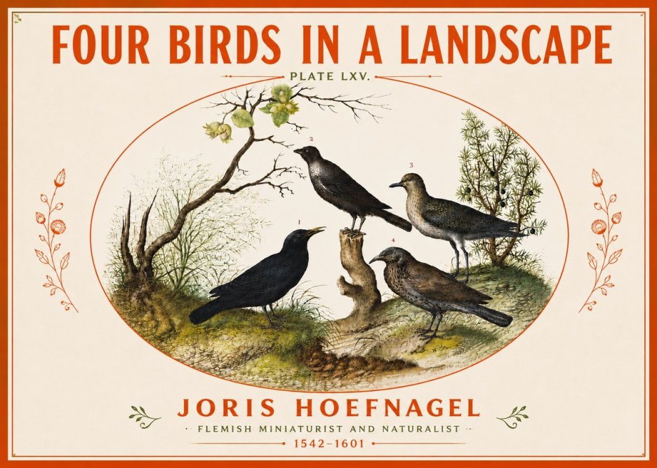 Joris Hoefnagel Four Birds in a Landscape No5 - Plakát