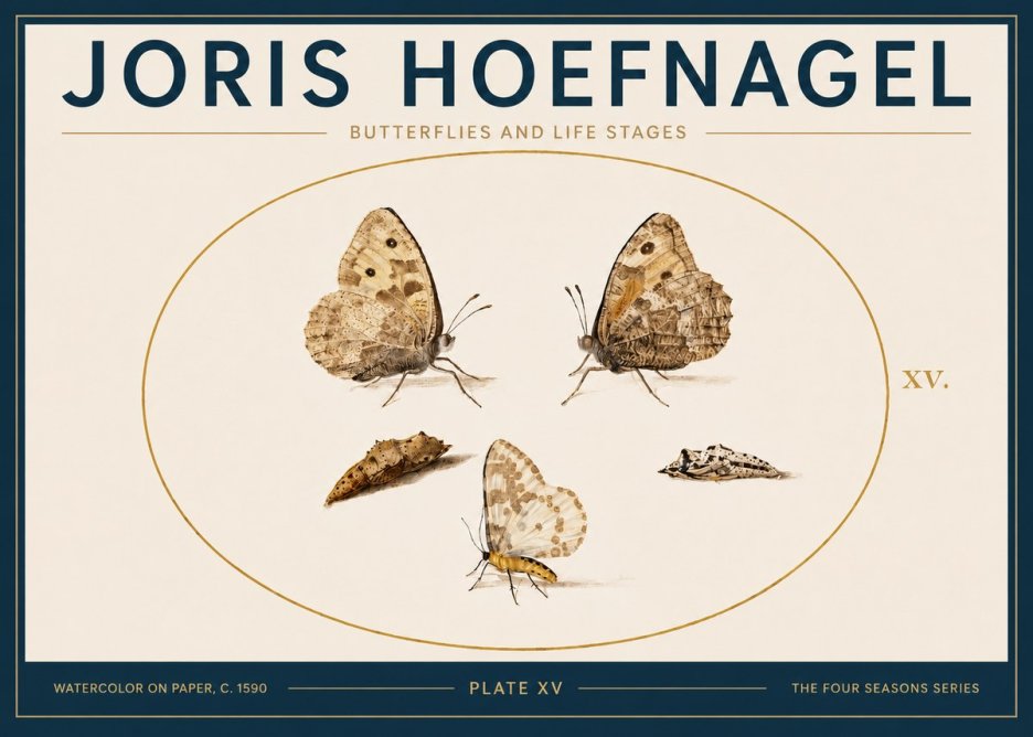 Joris Hoefnagel Butterflies and Life Stages - Plate Xv No5 - Plakát