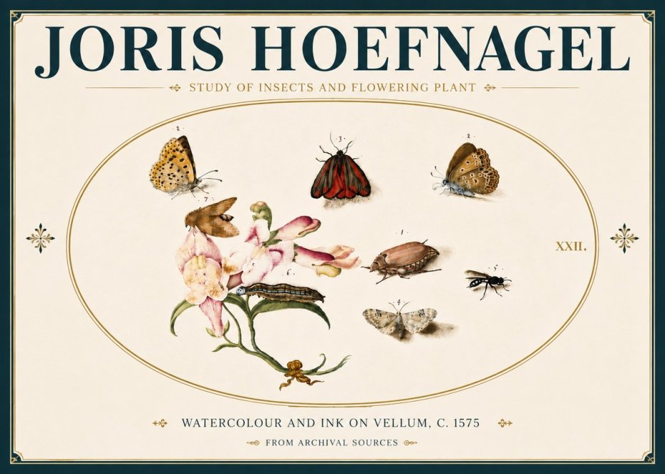 Joris Hoefnagel Study of Insects and Flowering Plant No6 - Plakát