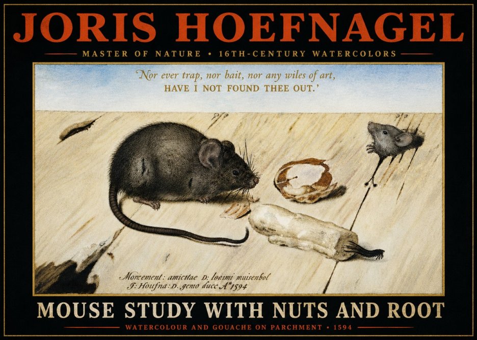 Joris Hoefnagel Mouse Study with Nuts and Root No4 - Plakát