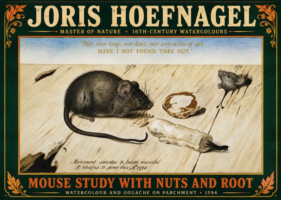 Joris Hoefnagel Mouse Study with Nuts and Root No6 - Plakát