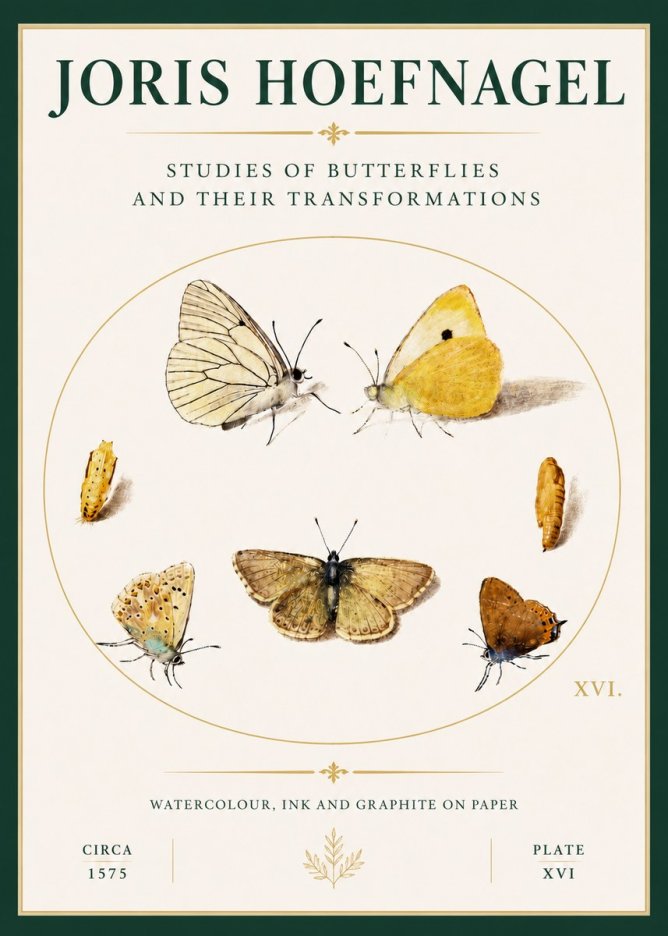 Joris Hoefnagel Studies of Butterflies and Their Transformations No4 - Plakát