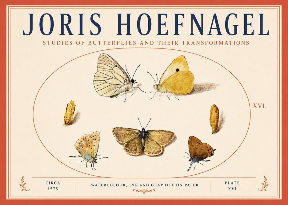 Joris Hoefnagel Studies of Butterflies and Their Transformations No6 - Plakát