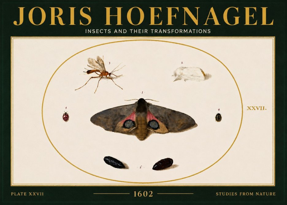Joris Hoefnagel Insects and Their Transformations - Plate Xxvii No6 - Plakát