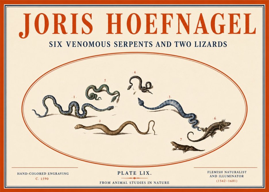 Joris Hoefnagel Six Venomous Serpents and Two Lizards No4 - Plakát