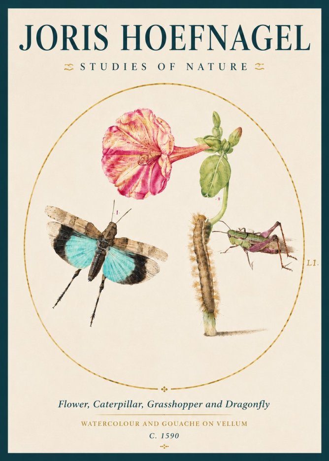 Joris Hoefnagel Plate L1. Studies of Insects and Plants No4 - Plakát