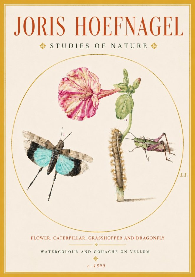 Joris Hoefnagel Plate L1. Studies of Insects and Plants No5 - Plakát