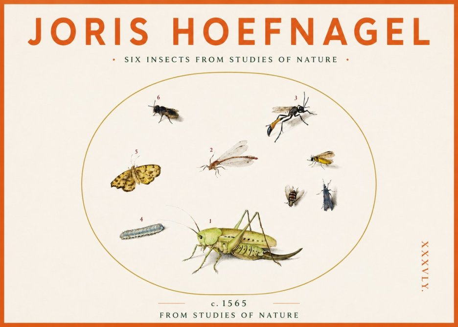 Joris Hoefnagel Six Insects from Studies of Nature C. 1565 No3 - Plakát