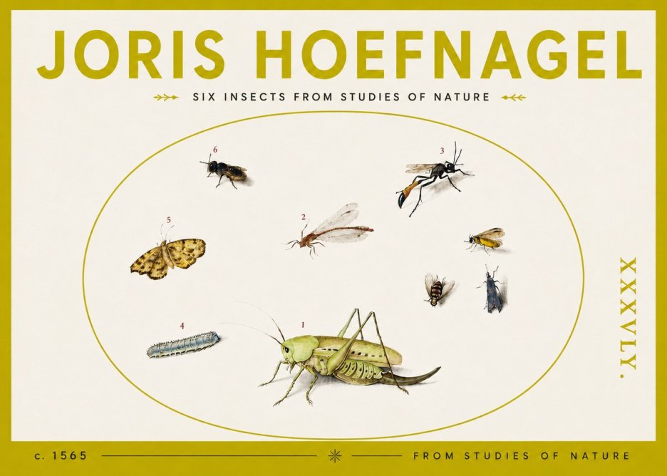 Joris Hoefnagel Six Insects from Studies of Nature C. 1565 No4 - Plakát