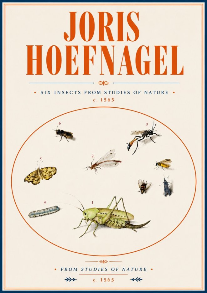 Joris Hoefnagel Six Insects from Studies of Nature C. 1565 No6 - Plakát