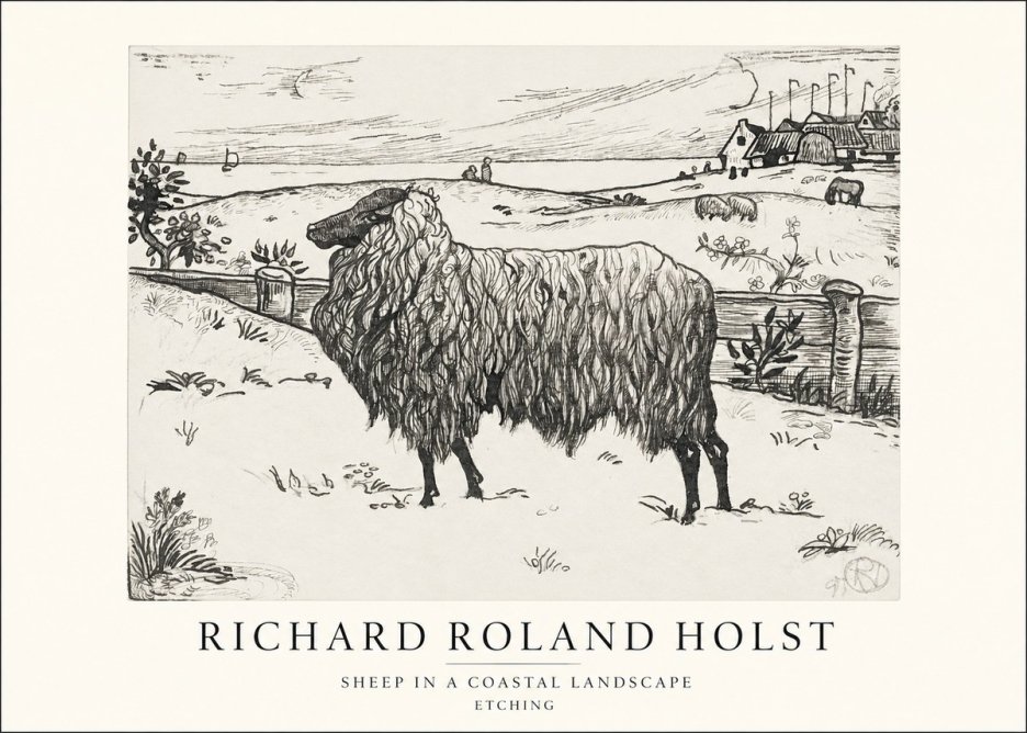 Richard Roland Holst Sheep in a Coastal Landscape No1 - Plakát