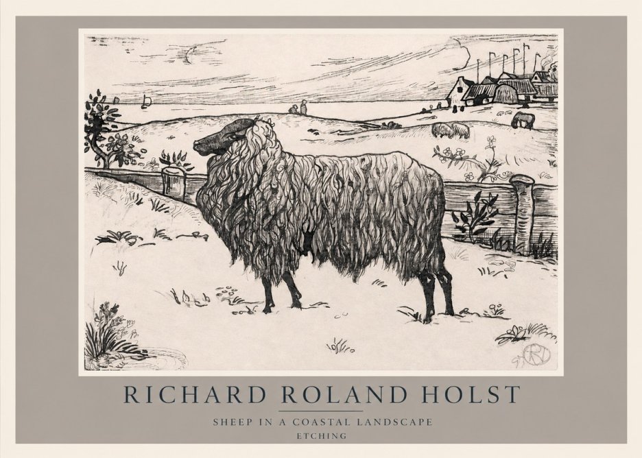 Richard Roland Holst Sheep in a Coastal Landscape No2 - Plakát