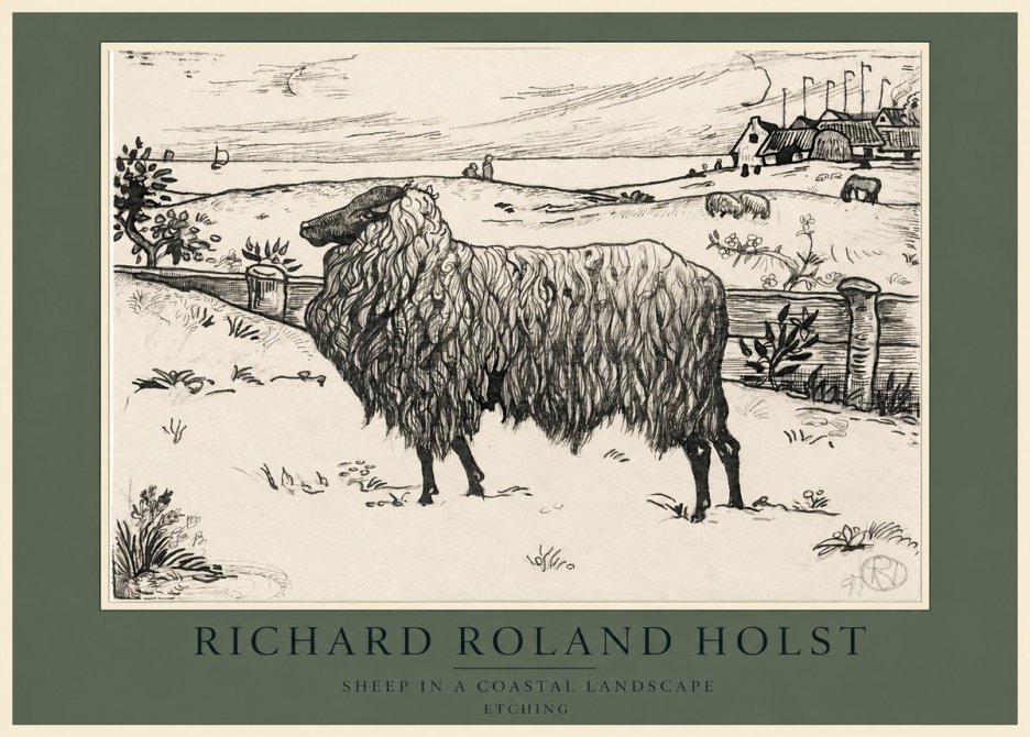 Richard Roland Holst Sheep in a Coastal Landscape No3 - Plakát
