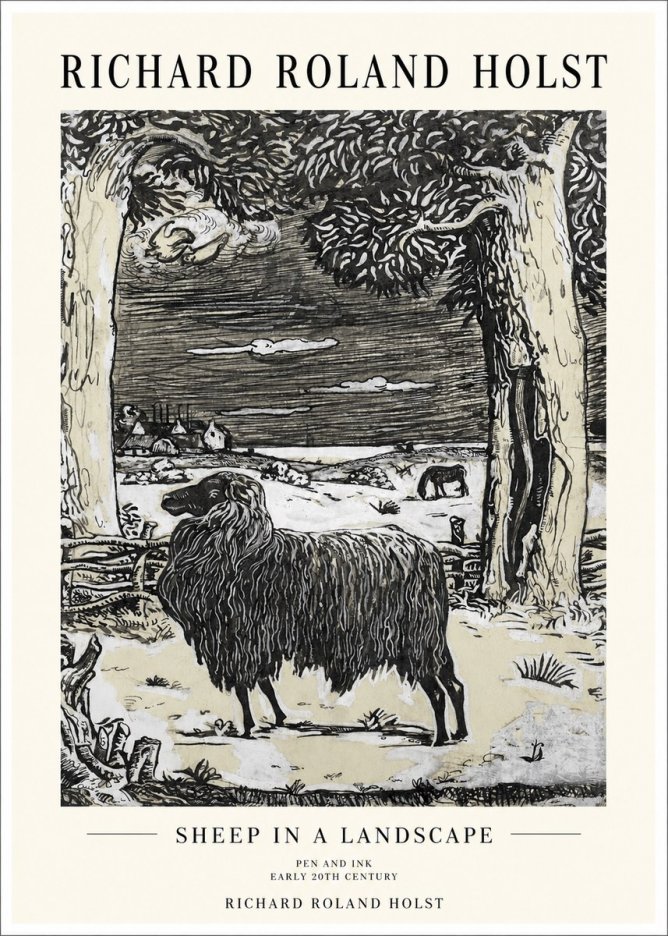 Richard Roland Holst Sheep in a Landscape No1 - Plakát