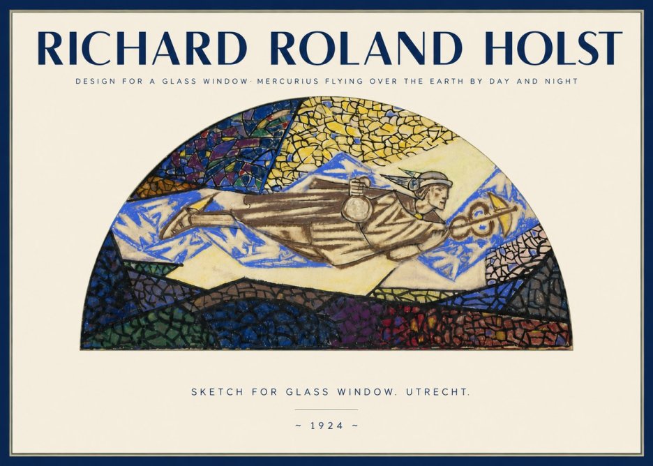 Richard Roland Holst Design for a Glass Window: Mercurius Flying over the Earth by Day and Night No2 - Plakát