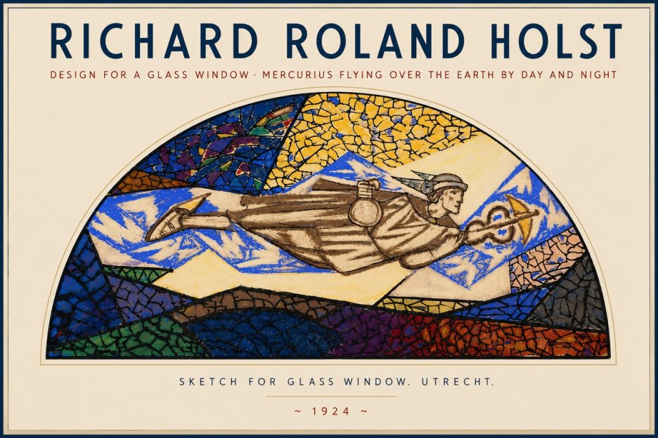 Richard Roland Holst Design for a Glass Window: Mercurius Flying over the Earth by Day and Night No4 - Plakát