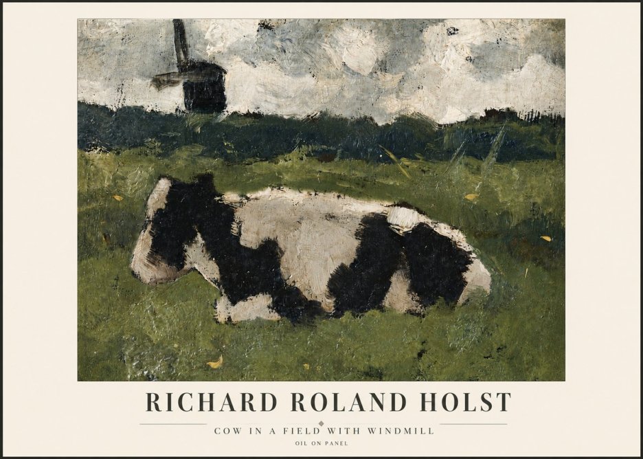 Richard Roland Holst Cow in a Field with Windmill No3 - Plakát