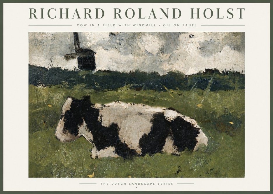 Richard Roland Holst Cow in a Field with Windmill No4 - Plakát