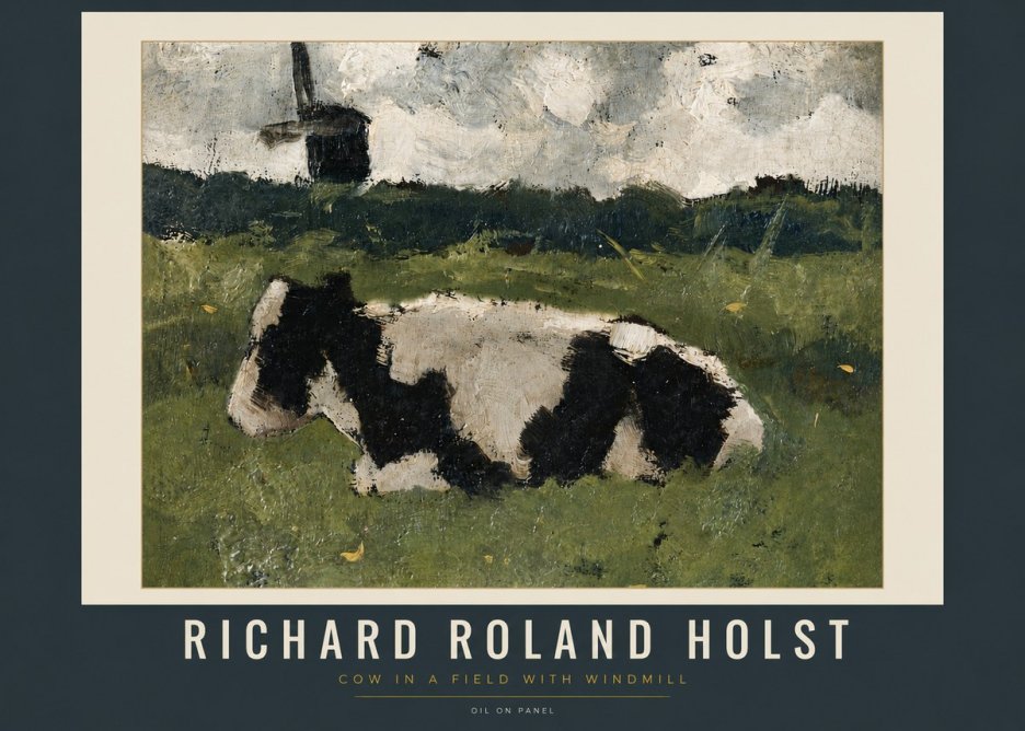 Richard Roland Holst Cow in a Field with Windmill No5 - Plakát