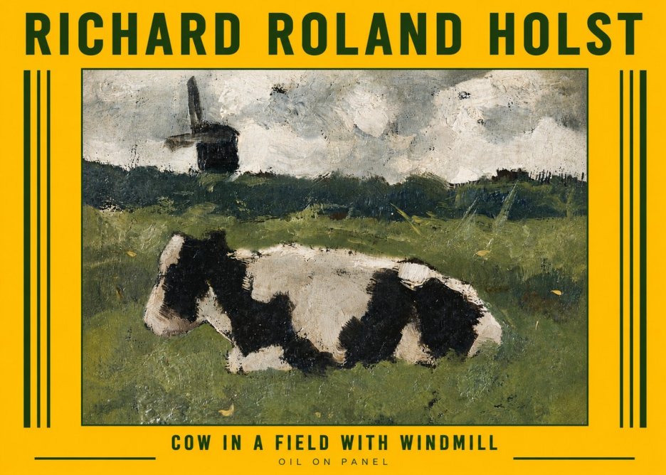 Richard Roland Holst Cow in a Field with Windmill No6 - Plakát