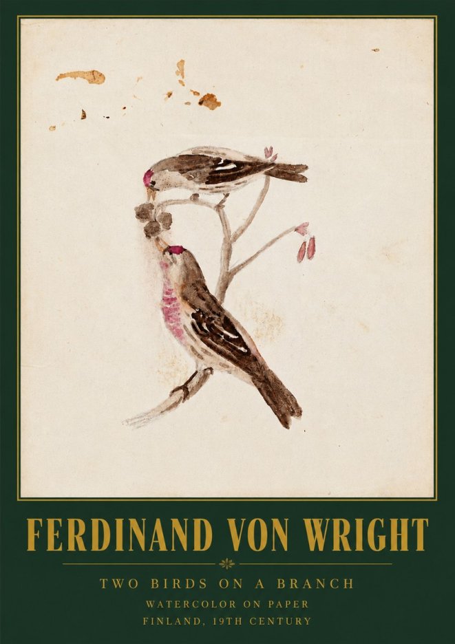 Ferdinand von Wright Two Birds on a Branch No3 - Plakát