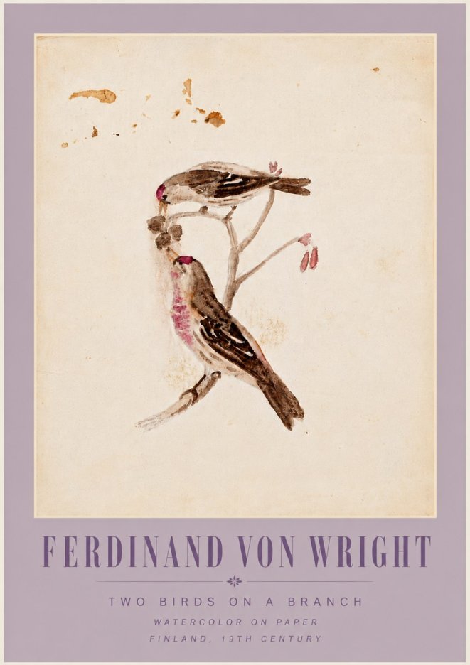Ferdinand von Wright Two Birds on a Branch No6 - Plakát