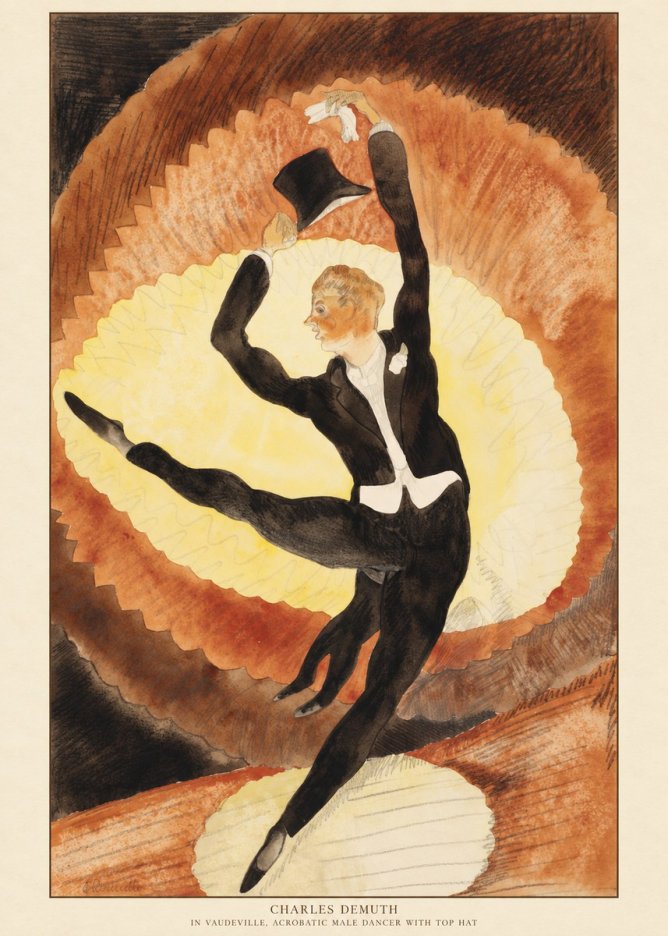 Charles Demuth In Vaudeville, Acrobatic Male Dancer with Top Hat No6 - Plakát