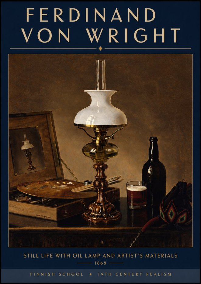 Ferdinand von Wright Still Life with Oil Lamp and Artist's Materials No5 - Plakát