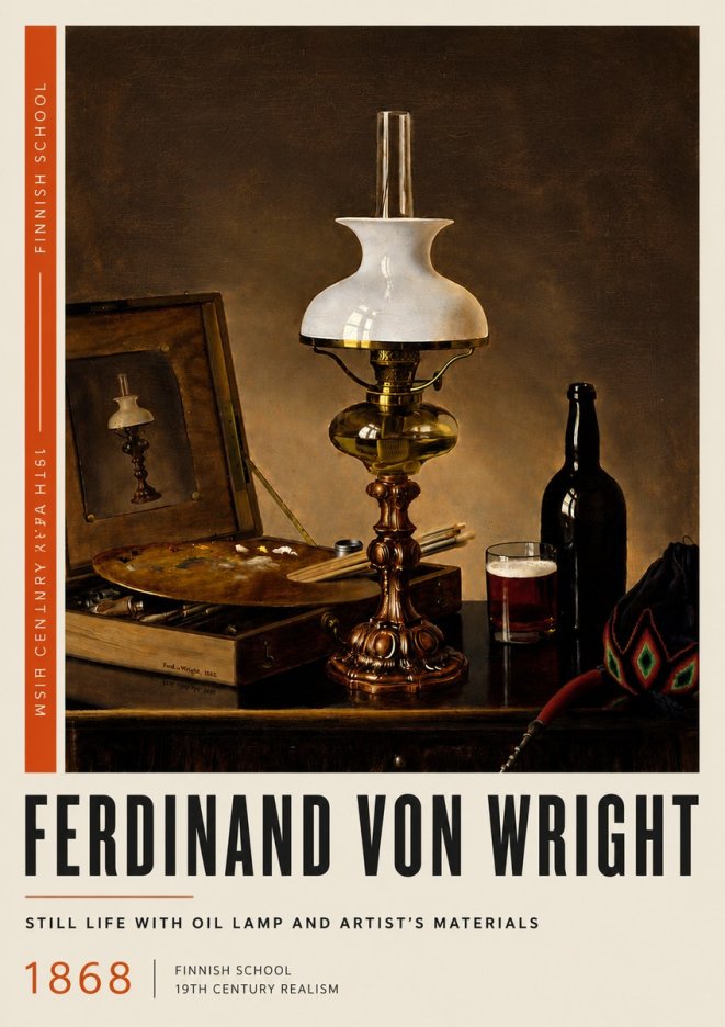 Ferdinand von Wright Still Life with Oil Lamp and Artist's Materials No6 - Plakát