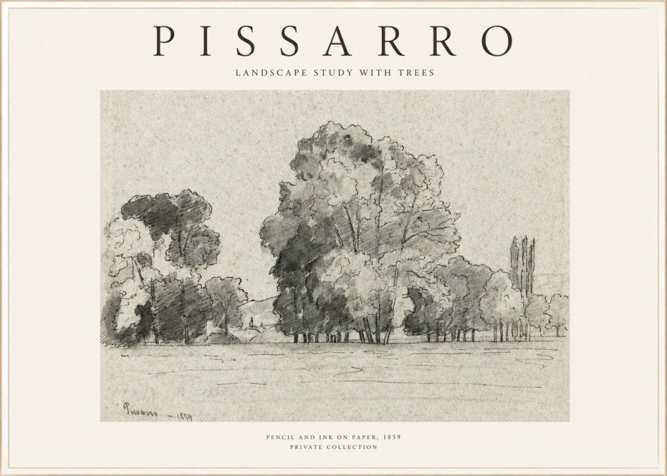 Pissarro Landscape Study with Trees No1 - Plakát