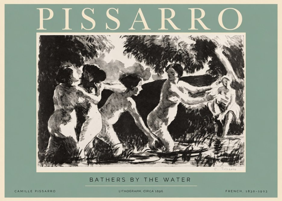 Pissarro Bathers by the Water No2 - Plakát