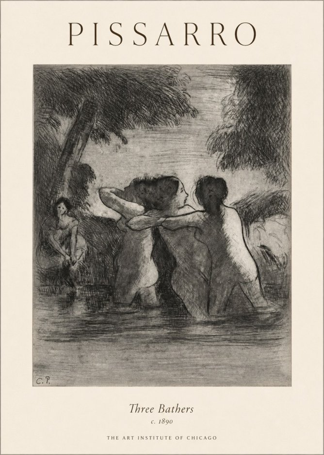 Pissarro Three Bathers No1 - Plakát
