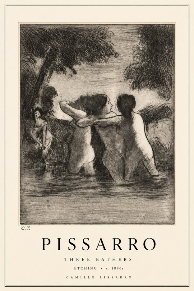 Pissarro Three Bathers No2 - Plakát