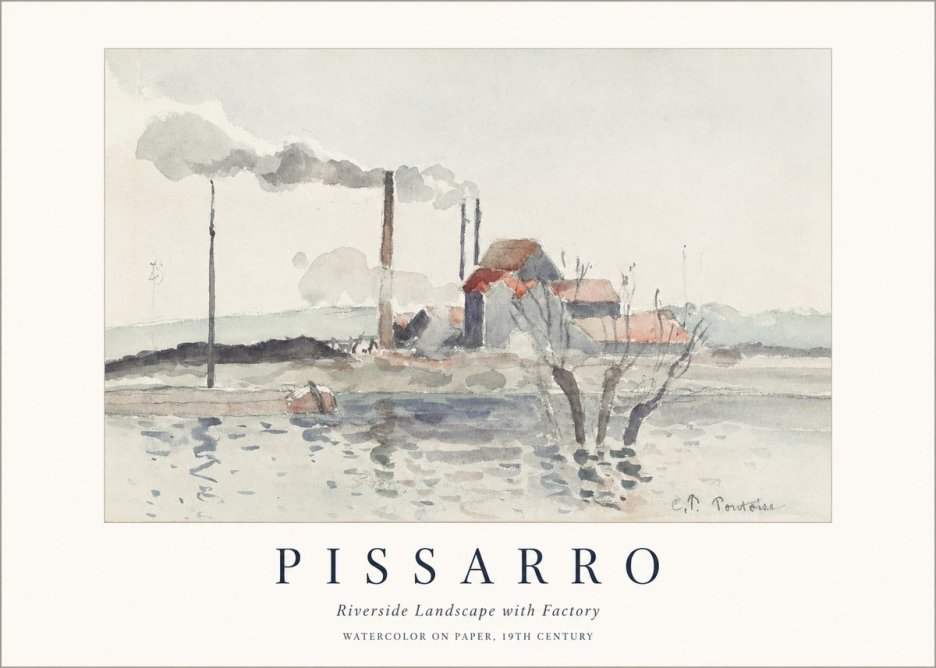 Pissarro Riverside Landscape with Factory No1 - Plakát