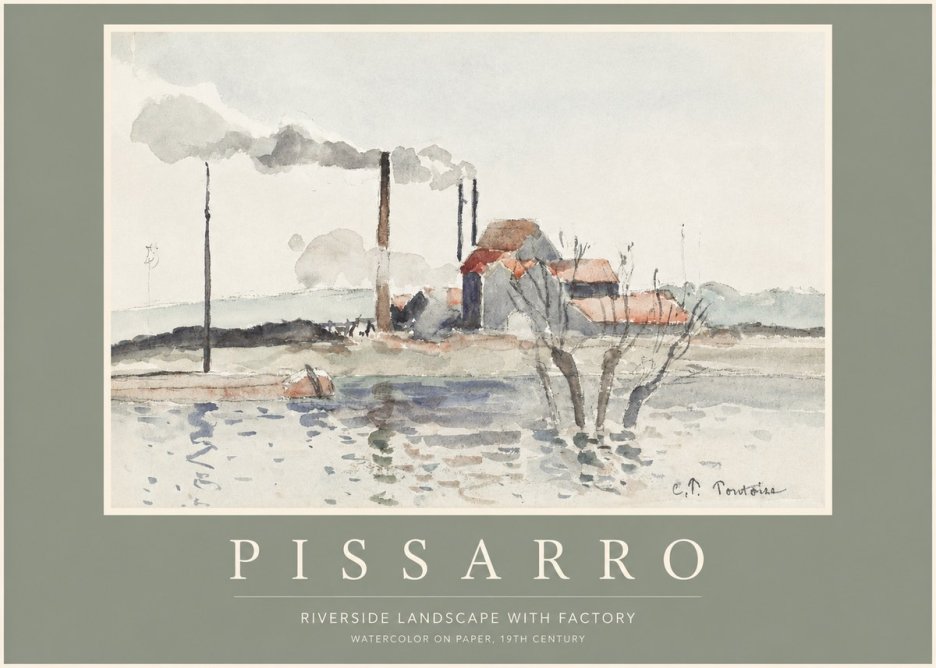 Pissarro Riverside Landscape with Factory No2 - Plakát