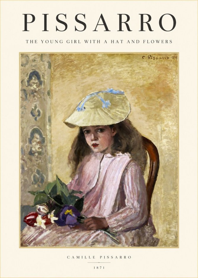 Pissarro The Young Girl with a Hat and Flowers No1 - Plakát