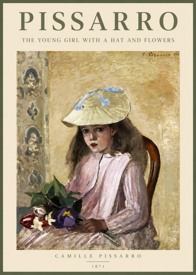 Pissarro The Young Girl with a Hat and Flowers No2 - Plakát