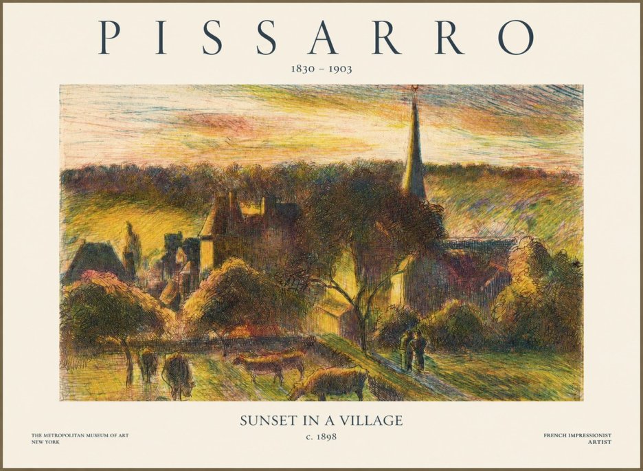 Pissarro Sunset in a Village No1 - Plakát