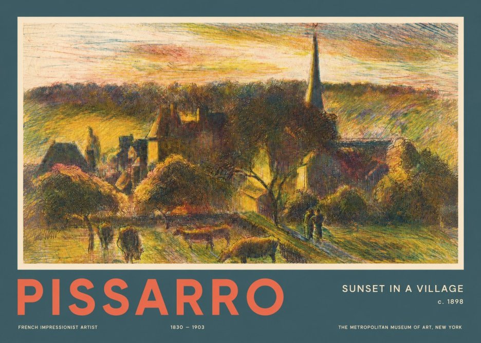 Pissarro Sunset in a Village No2 - Plakát