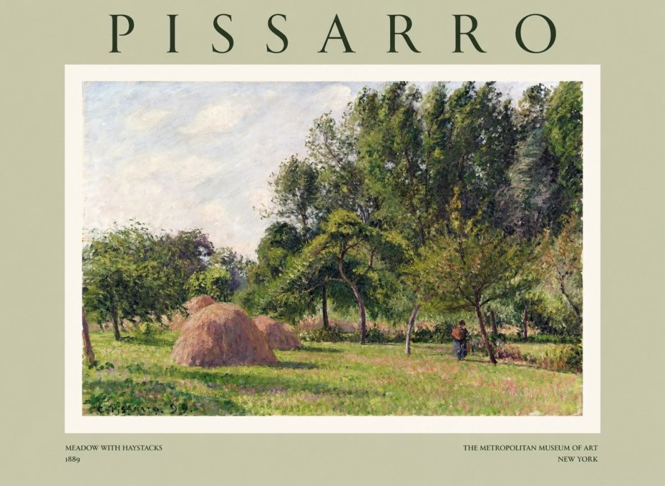 Pissarro Meadow with Haystacks No1 - Plakát