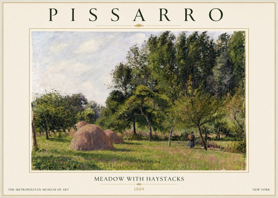 Pissarro Meadow with Haystacks No2 - Plakát